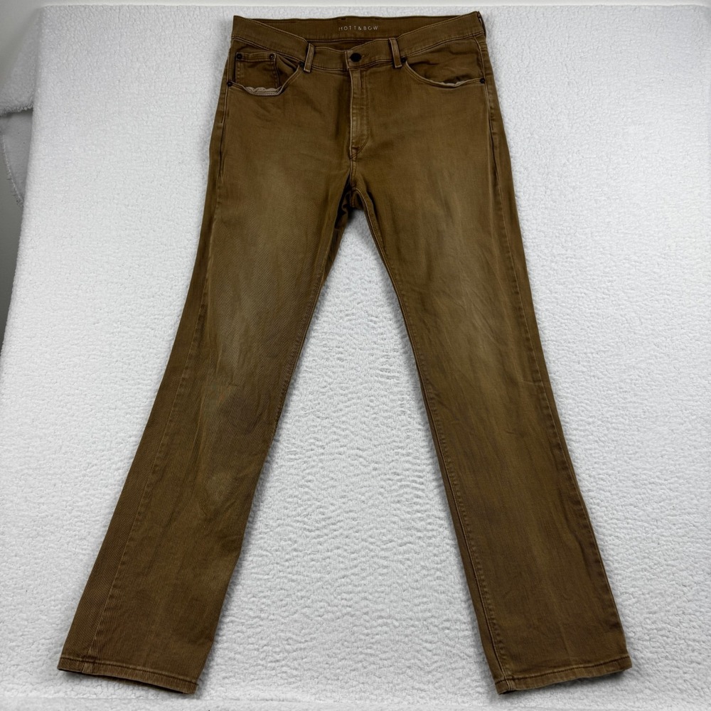 Mott & Bow Jeans Mens 36x34 Brown Cotton Stretch Low Rise Slim Fit Straight Leg